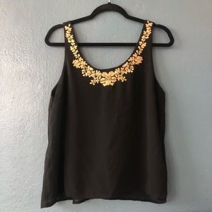Flowy Tank Blouse with Gold Embroidery